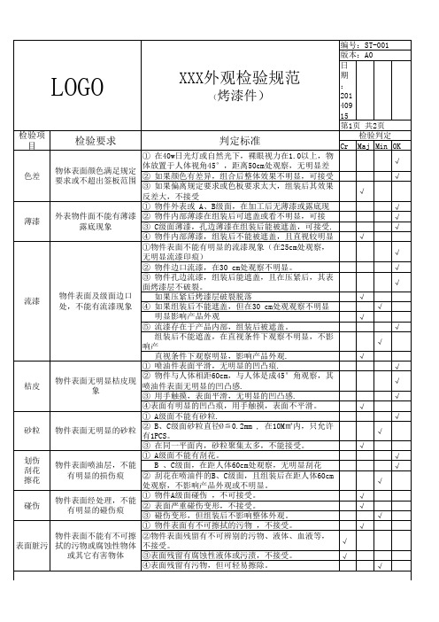 烤漆检验规范