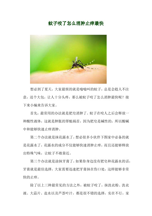 蚊子咬了怎么消肿止痒最快