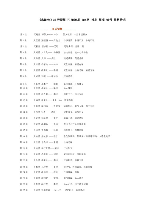 《水浒传》36天罡星72地煞星108将排名星座绰号性格特点