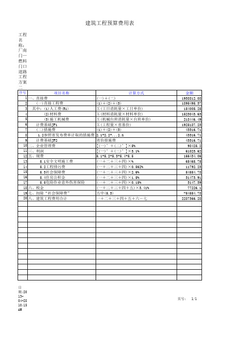 沥青路面工程预算：方案二(沥青路面)