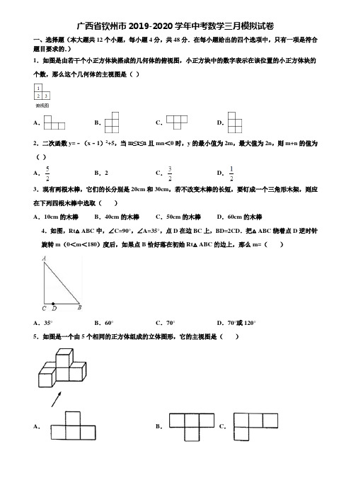 广西省钦州市2019-2020学年中考数学三月模拟试卷含解析