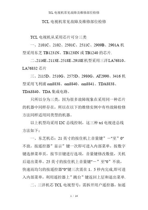 TCL电视机常见故障及维修部位检修