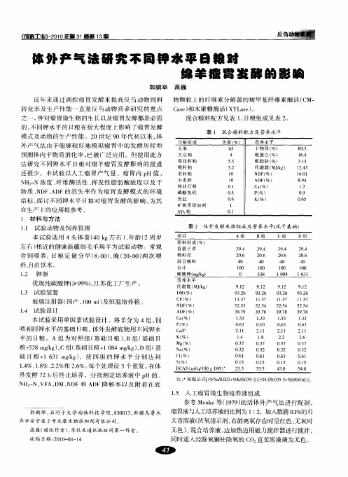 体外产气法研究不同钾水平日粮对绵羊瘤胃发酵的影响