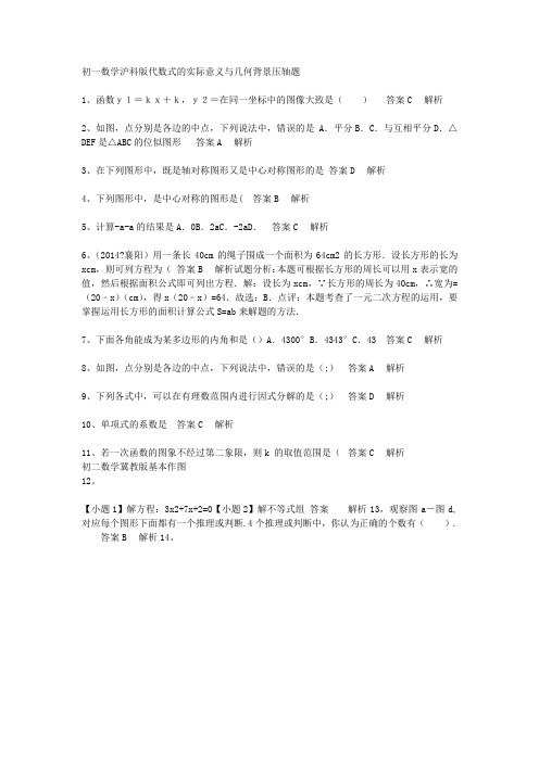 初一数学沪科版代数式的实际意义与几何背景压轴题