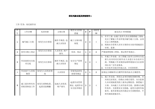 项目风险识别及控制清单内容