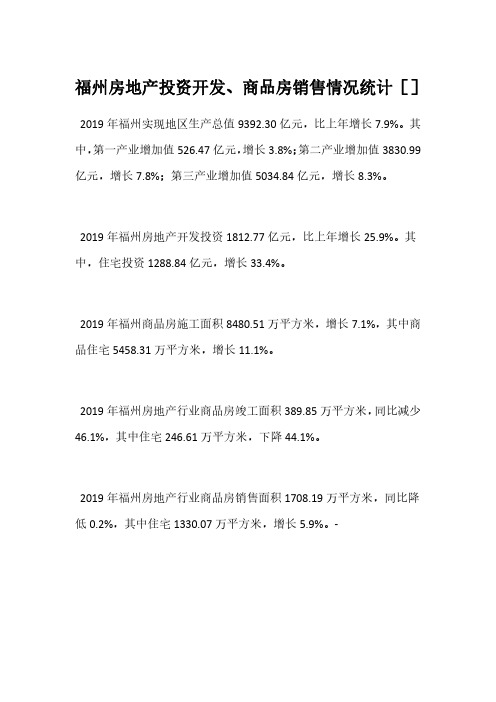 福州房地产投资开发、商品房销售情况统计[]