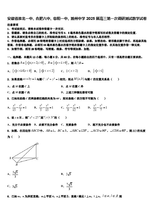 安徽省淮北一中、合肥六中、阜阳一中、滁州中学2025届高三第一次调研测试数学试卷含解析