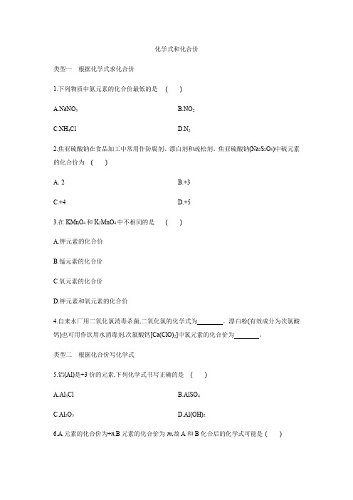 人教版九年级化学上册第四单元专题训练：化学式和化合价