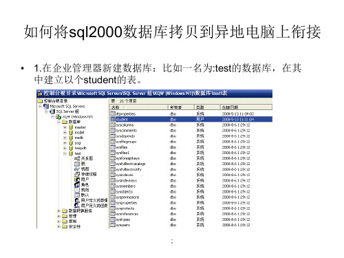 如何将sql2000数据库拷贝到异地电脑上连接ppt课件