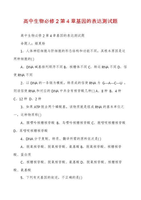 高中生物必修2第4章基因的表达测试题