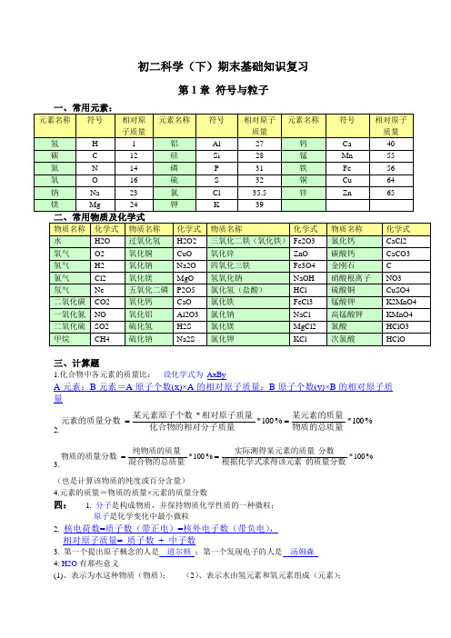 浙教版八年级下册科学知识点总结