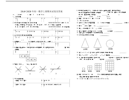 2019-2020年初一数学上册期末试卷及答案.docx