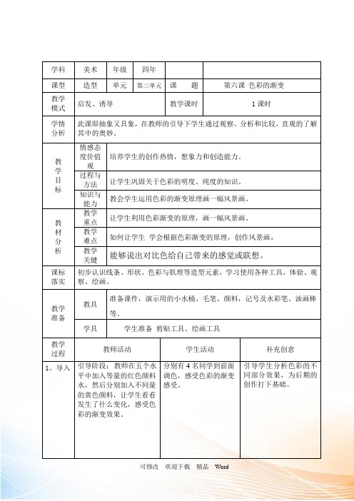 人教版四年级美术下册教案 《色彩的渐变》教学设计