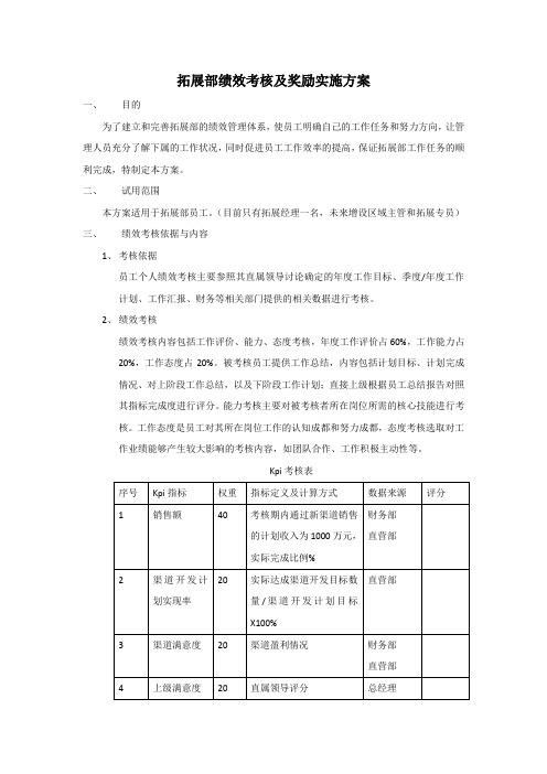 拓展部绩效考核及奖励实施方案