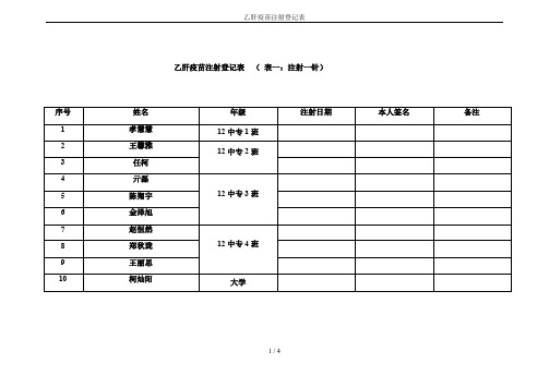 乙肝疫苗注射登记表