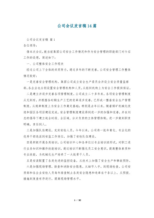 公司会议发言稿14篇