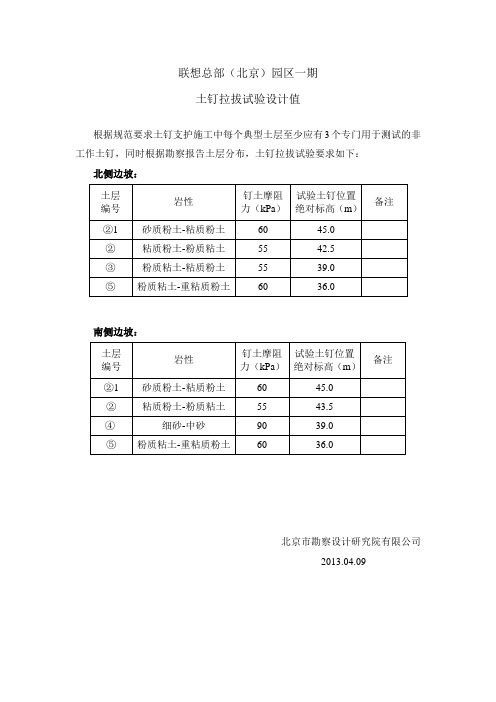 土钉拉拔试验值