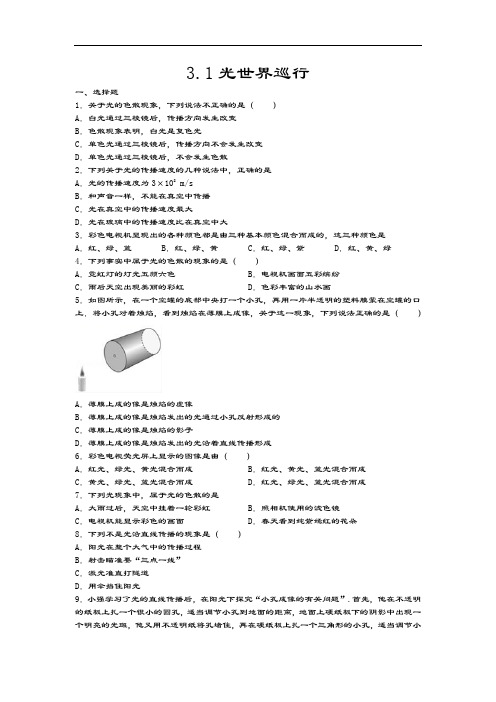 2020-2021学年度沪粤版八年级物理上册课课练——3.1光世界巡行