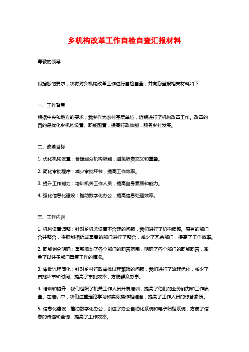 乡机构改革工作自检自查汇报材料