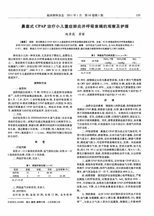 鼻塞式CPAP治疗小儿重症肺炎并呼吸衰竭的观察及护理