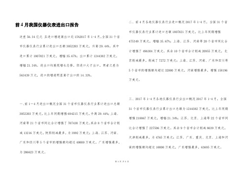 前4月我国仪器仪表进出口报告