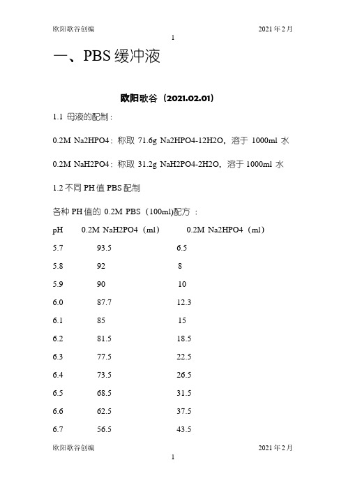 各种浓度各种PH的PBS、Tris-HCl缓冲液配制之欧阳歌谷创编