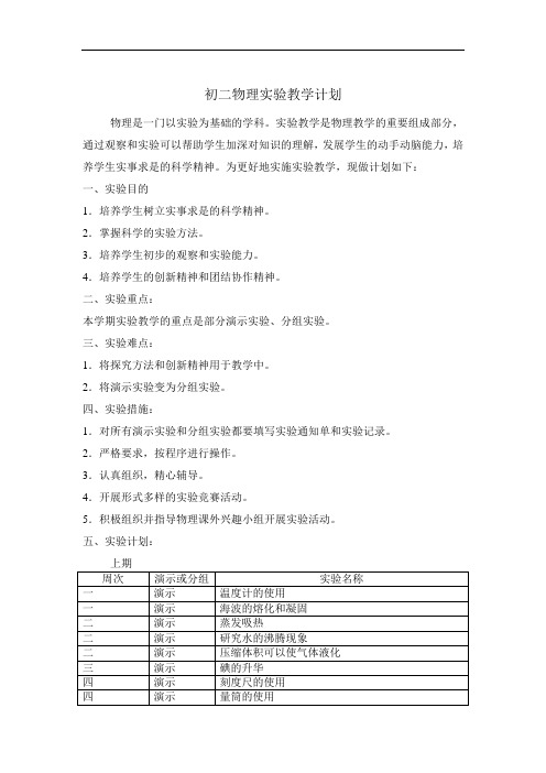 初二物理实验教学计划、总结