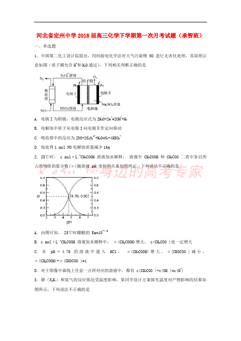 河北省定州中学2018届高三化学下学期第一次月考试题(承智班)