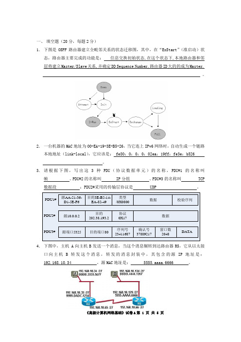 00《高级计算机网络基础》期末考试A卷答案