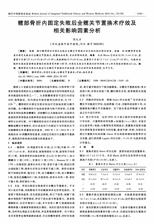 髋部骨折内固定失败后全髋关节置换术疗效及相关影响因素分析