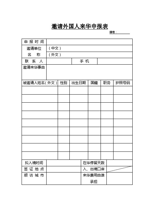 4-邀请外国人来华申报表