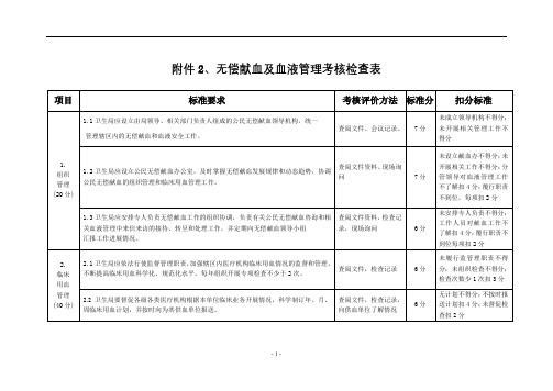 无偿献血及血液管理考核检查表【模板】