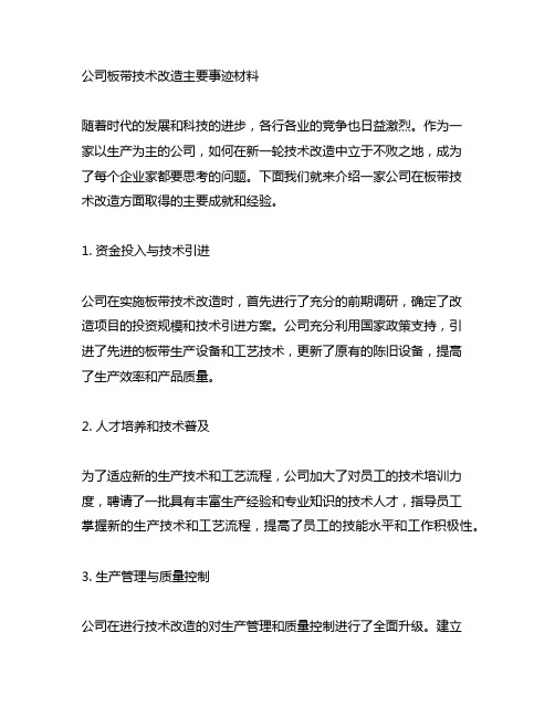 公司板带技术改造主要事迹材料范文2000字