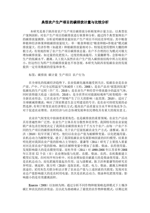 典型农户生产项目的碳排放计量与比较分析