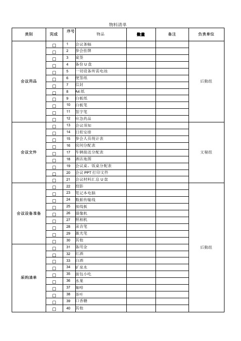 会议室物料清单