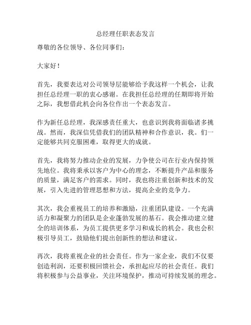 总经理任职表态发言