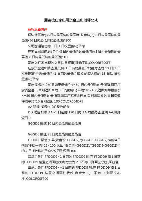 通达信庄家出现资金进出指标公式