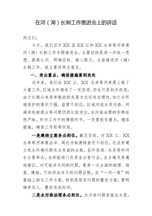 在河(湖)长制工作推进会上的讲话