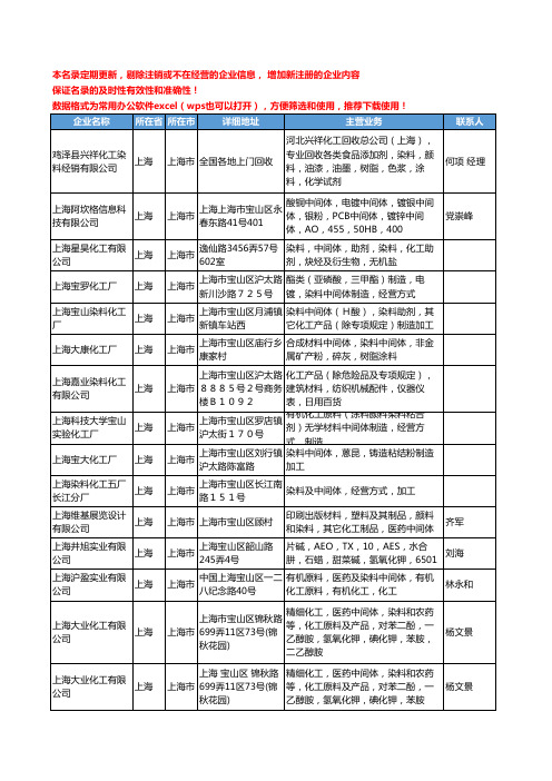 2020新版上海市染料中间体工商企业公司名录名单黄页大全120家