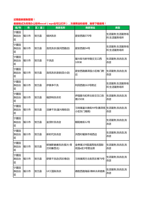 2020新版宁夏回族自治区银川市贺兰县洗衣店工商企业公司商家名录名单黄页联系方式电话大全48家