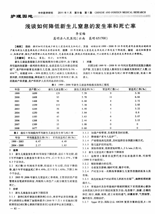 浅谈如何降低新生儿窒息的发生率和死亡率