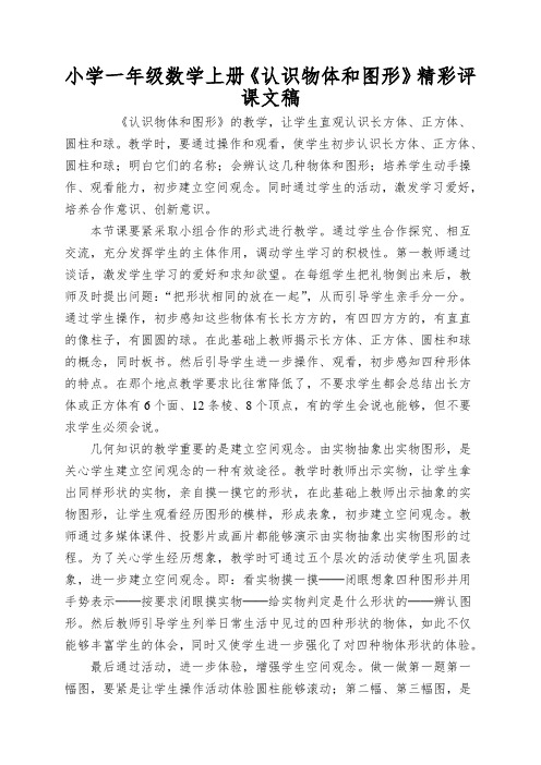 小学一年级数学上册《认识物体和图形》精彩评课文稿