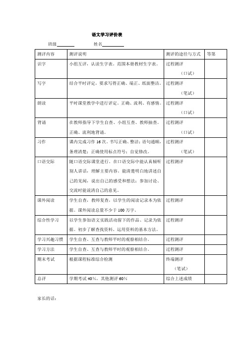 语文学习评价表(1)