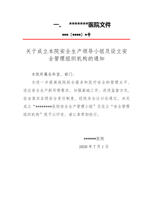 医疗机构安全生产领导小组及设立安全管理组织机构的文件