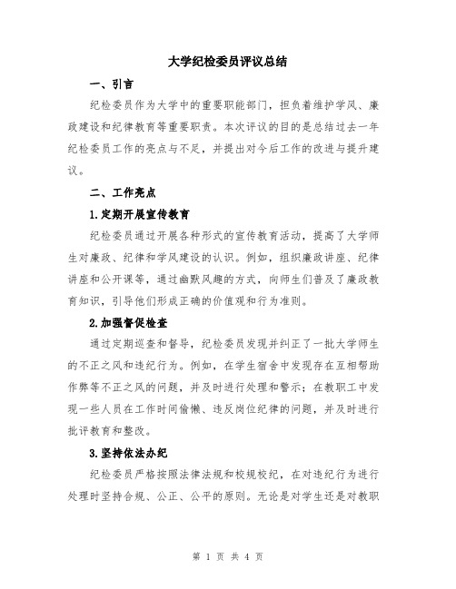 大学纪检委员评议总结