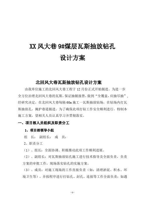 XX风大巷9#煤层瓦斯抽放钻孔设计方案