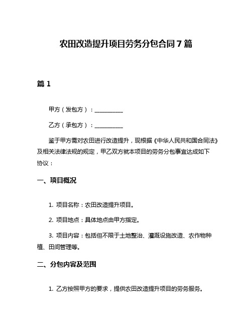 农田改造提升项目劳务分包合同7篇