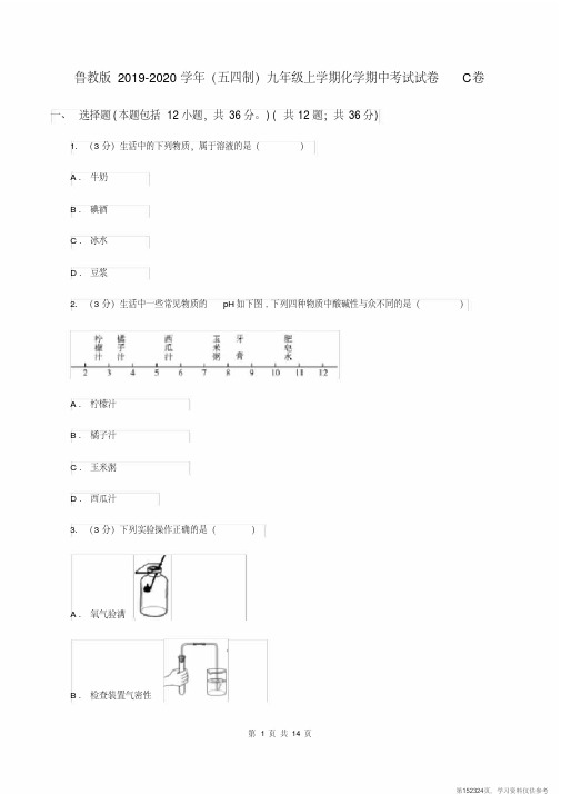 (精品文档)鲁教版2019-2020学年(五四制)九年级上学期化学期中考试试卷C卷