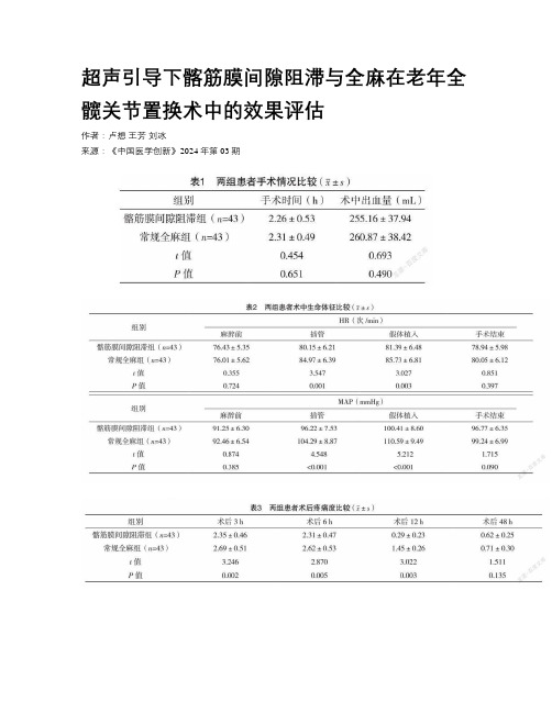 超声引导下髂筋膜间隙阻滞与全麻在老年全髋关节置换术中的效果评估