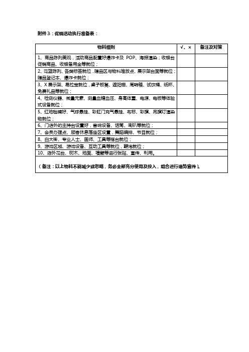 促销活动资源准备表